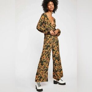 Free People Love Letter Palazzo Wide Leg Floral Print Pant